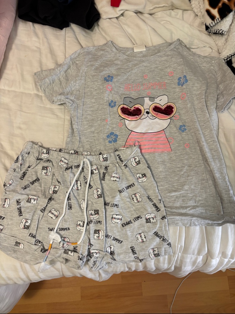 Primark Grey Kids Pajama Set with Pink Accents